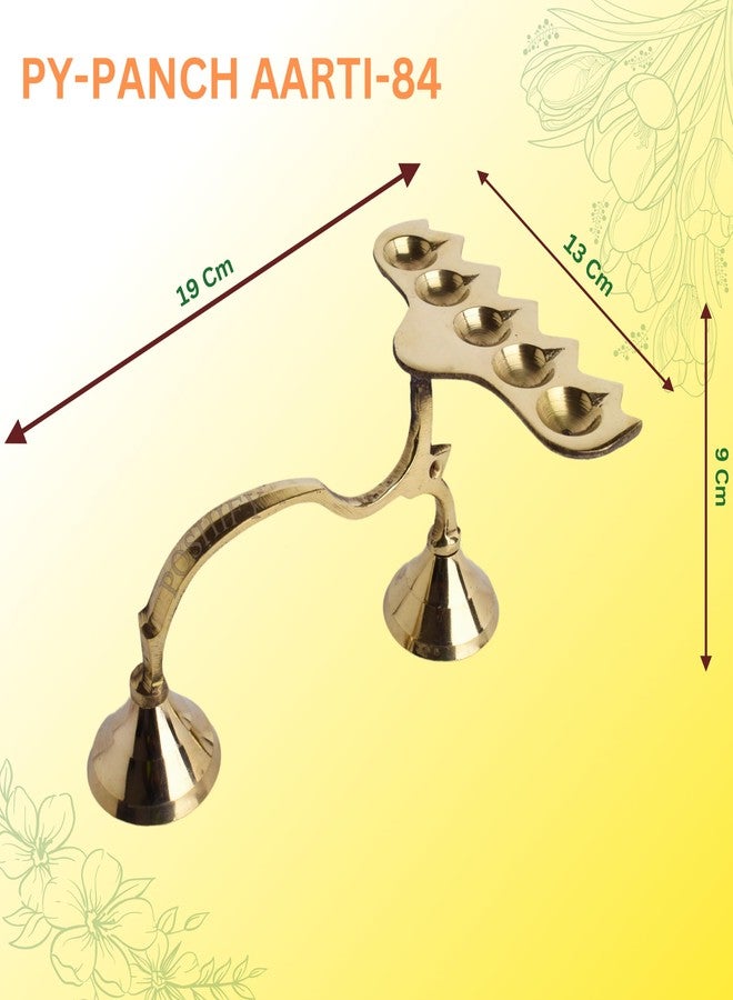 POSHIFY Panch Diya - Traditional Indian Handcrafted Brass Five-Lamp Holder for Puja, Spiritual Practices, Home Decor, Festival Celebrations, and Daily Worship Rituals - Image 2